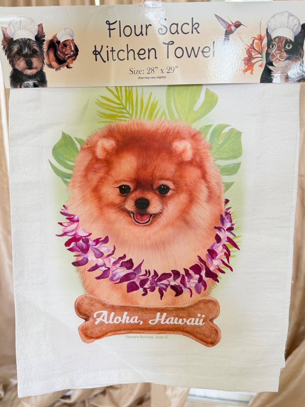 Flour Sack Kitchen Towel - Aloha Hawaii Pomeranian Design - White